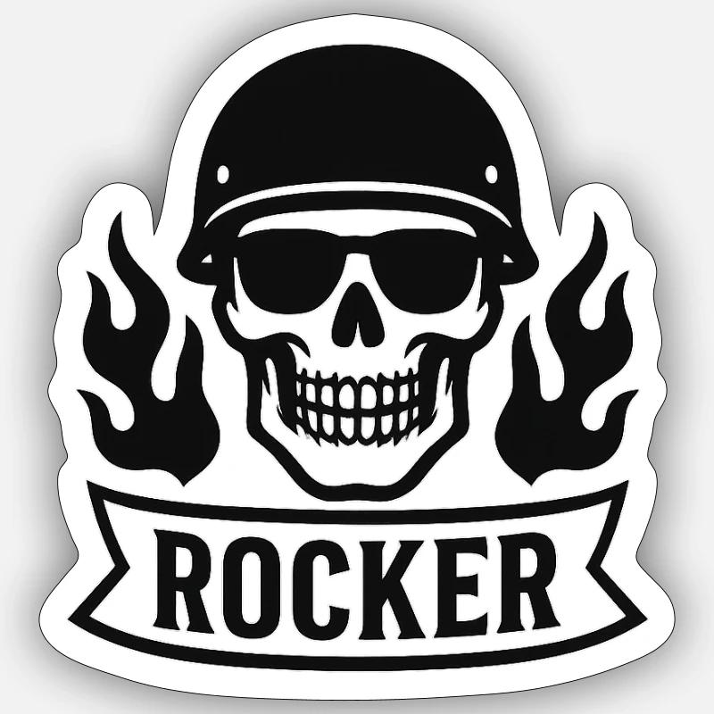 Flammes Crâne Rocker - Sticker taille S (10 x 10 cm) - blanc mat