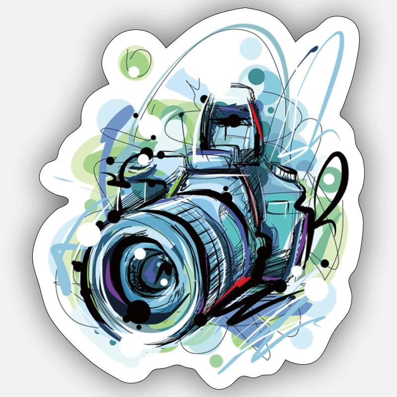 Caméra en éclats urbains - Sticker taille S (10 x 10 cm) - blanc mat