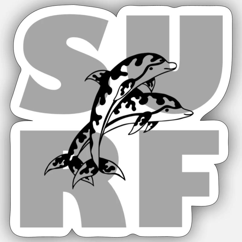 SURF Delfine - Sticker Größe S (10 x 10 cm) - Mattweiß