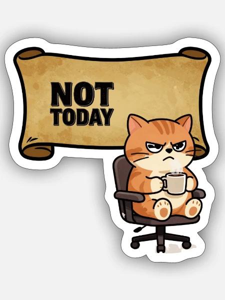 Not Today Grummelkatze Kaffee - Sticker Größe S (10 x 10 cm) - Mattweiß