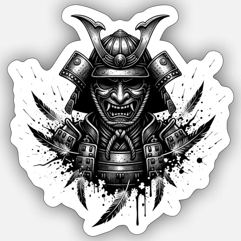 Shadow Samurai Ink Mask Design - Sticker size S (10 x 10 cm) - white matte