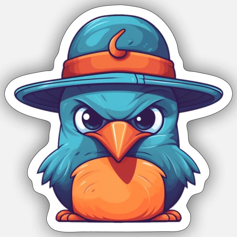 vogel mit hut - Sticker Größe S (10 x 10 cm) - Mattweiß
