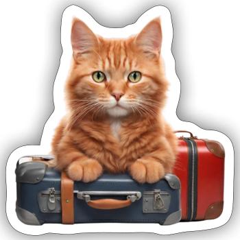 Travel Cat #2 - Sticker size S (10 x 10 cm) - white matte - Front