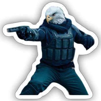 Eagle with revolver - Sticker size S (10 x 10 cm) - white matte - Front