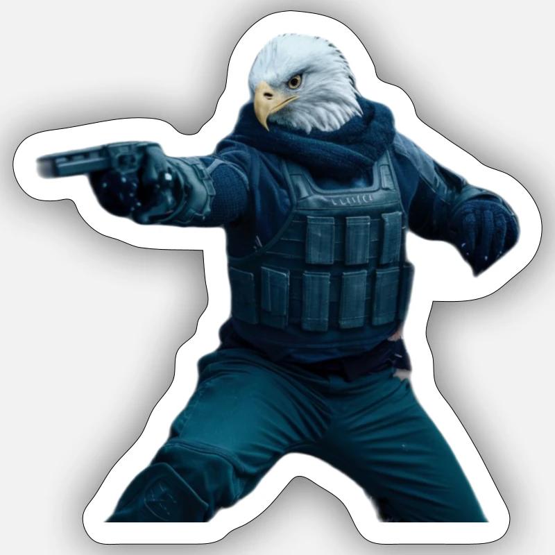 Eagle with revolver - Sticker size S (10 x 10 cm) - white matte
