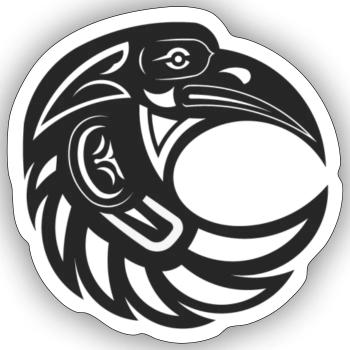 Totem raven round black - Sticker size S (10 x 10 cm) - white matte - Front