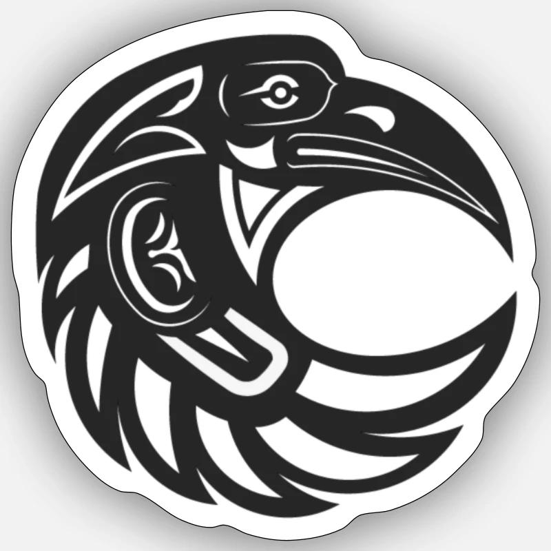 Totem corbeau rond noir - Sticker taille S (10 x 10 cm) - blanc mat