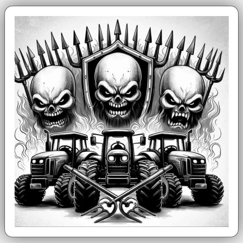 Traktorarmageddon - Sticker Größe S (10 x 10 cm) - Mattweiß