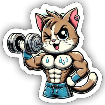 Strong Cat – Fitness & Power - Sticker size S (10 x 10 cm) - white matte - Front