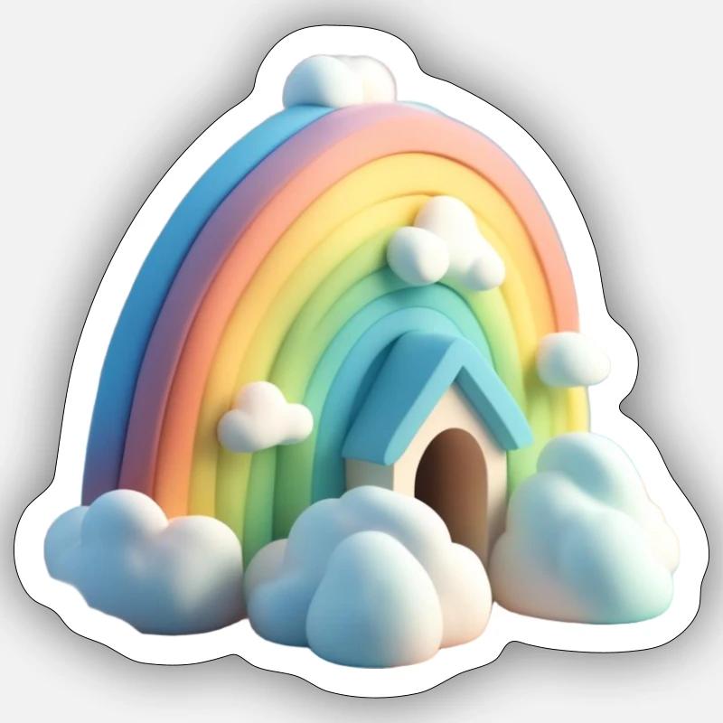 Rainbow with house - Sticker size S (10 x 10 cm) - white matte