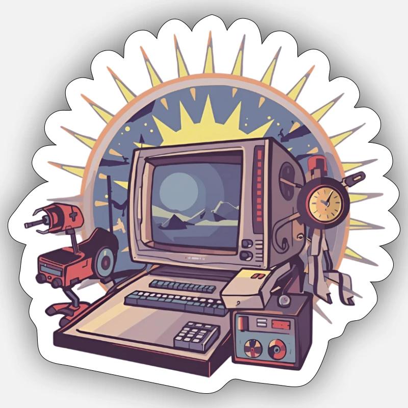 Futuristic computer with retro elements - Sticker size S (10 x 10 cm) - white matte
