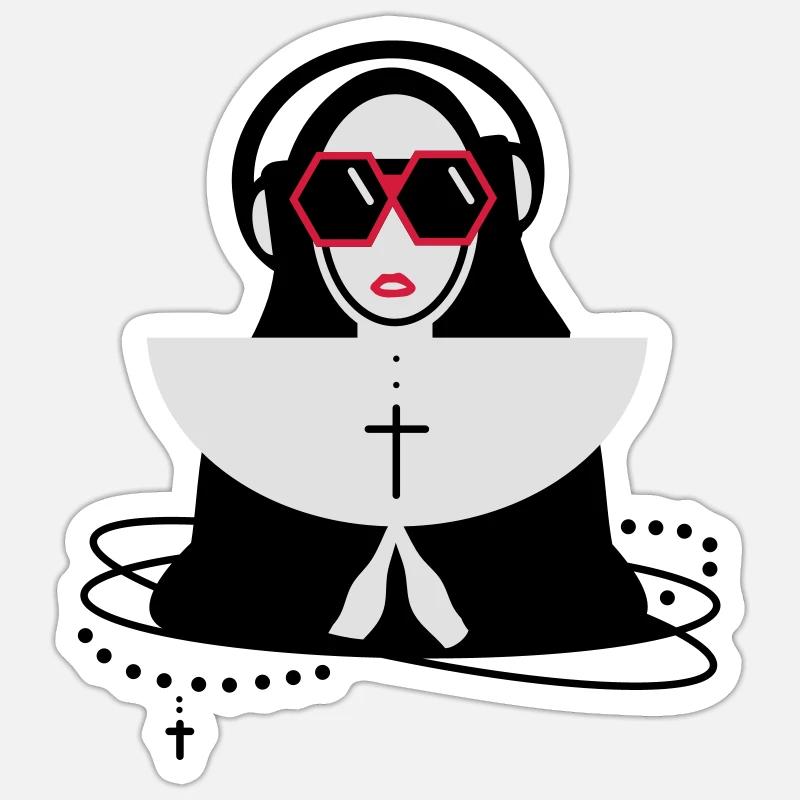 Nonne mit Sonnenbrille und Kopfhörer Sticker Größe S (10 x 10 cm)