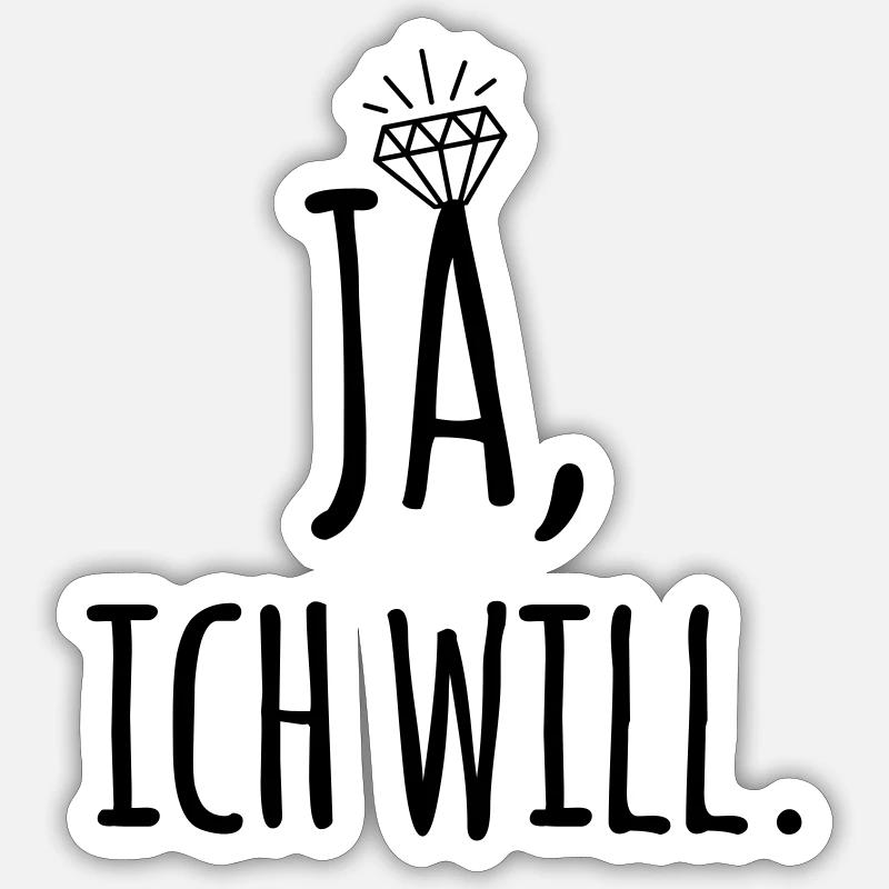 JGA GruppenShirt - JA, ich will (Braut) - Sticker Größe S (10 x 10 cm) - Mattweiß