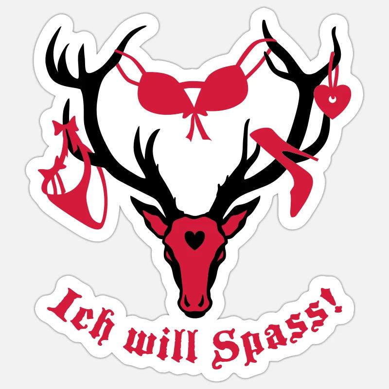 Hirsch mit Beute - ich will Spass! 2c Sticker Größe S (10 x 10 cm)