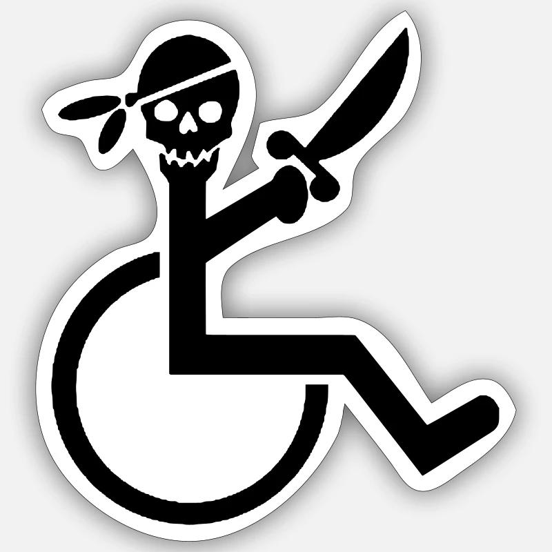 Pirate en fauteuil roulant # Sticker taille S (10 x 10 cm)