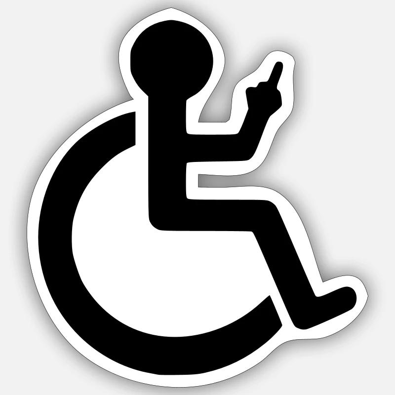 Rollstuhlfahrer mit Mittelfinger # - Sticker Größe S (10 x 10 cm) - Mattweiß