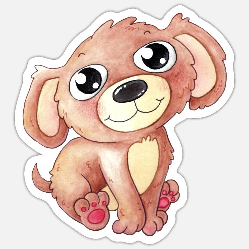 Chien de dessin animé mignon - Sticker taille S (10 x 10 cm) - blanc mat