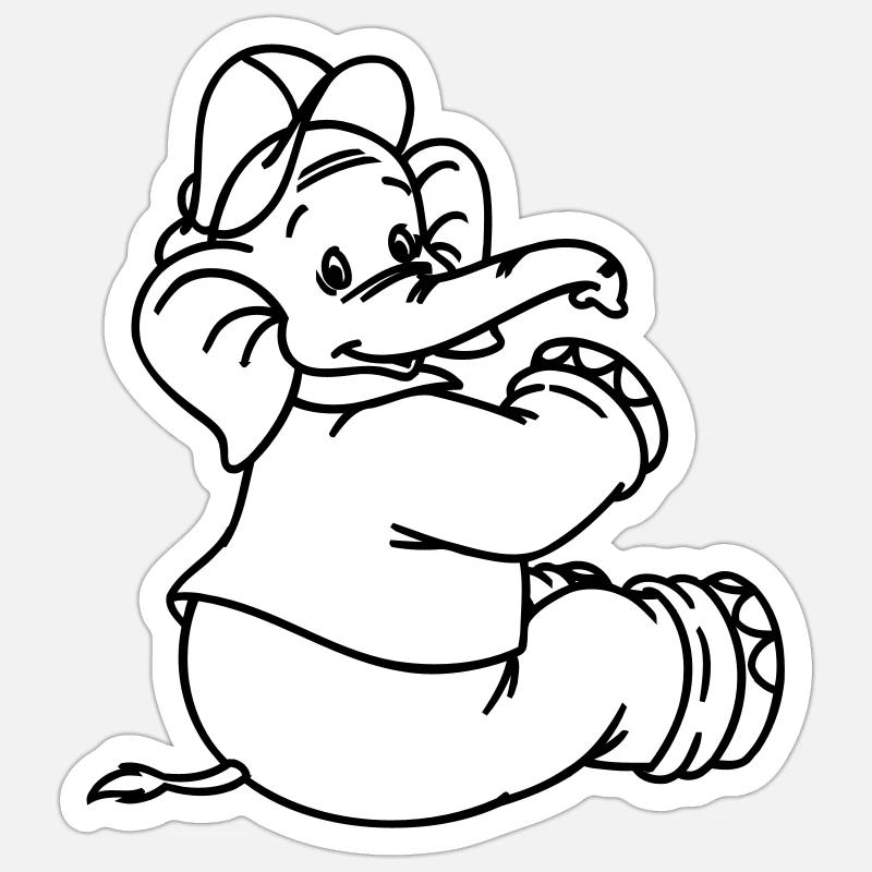 Benjamin Blümchen sitzt Line-Art Sticker Größe S (10 x 10 cm)