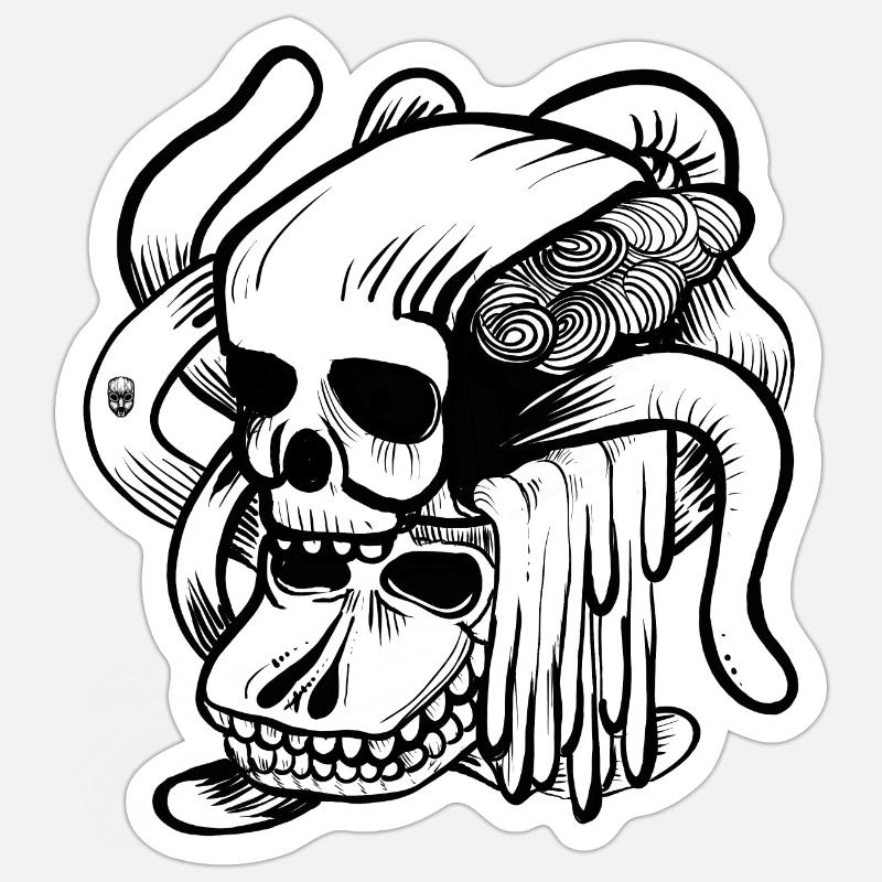 Schädel Doodle - Sticker Größe S (10 x 10 cm) - Mattweiß