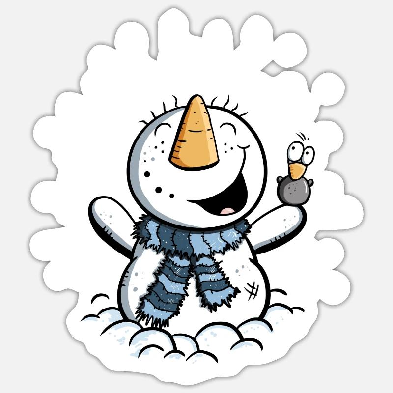 Lachender Schneemann I Weihnachten Comic Geschenk - Sticker Größe S (10 x 10 cm) - Mattweiß