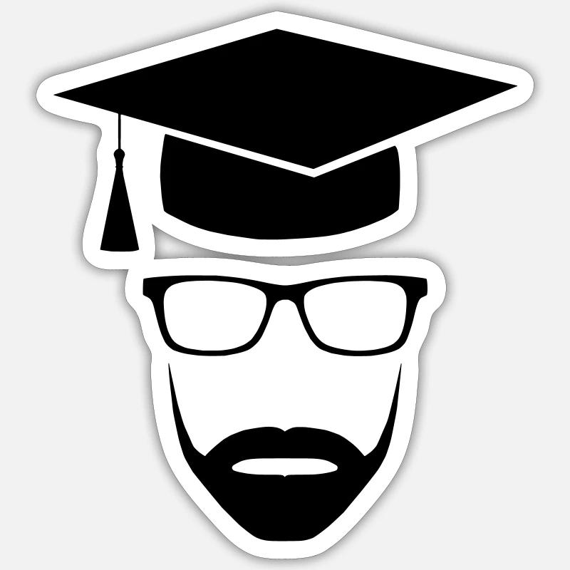 Master Uni Nerd mit Bart - Sticker Größe S (10 x 10 cm) - Mattweiß