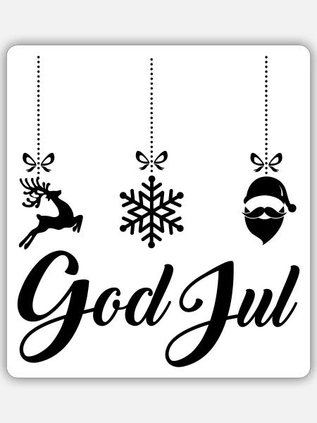 God Jul deer, snow and Santa Claus - Sticker Größe S (10 x 10 cm) - Mattweiß
