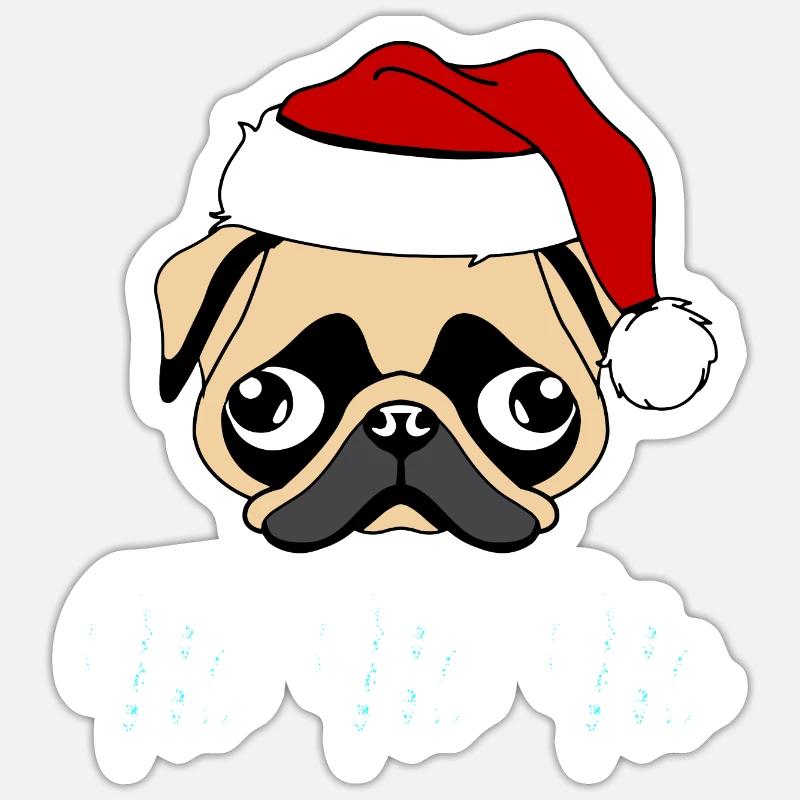 Mops Weihnachtsmann - Sticker Größe S (10 x 10 cm) - Mattweiß