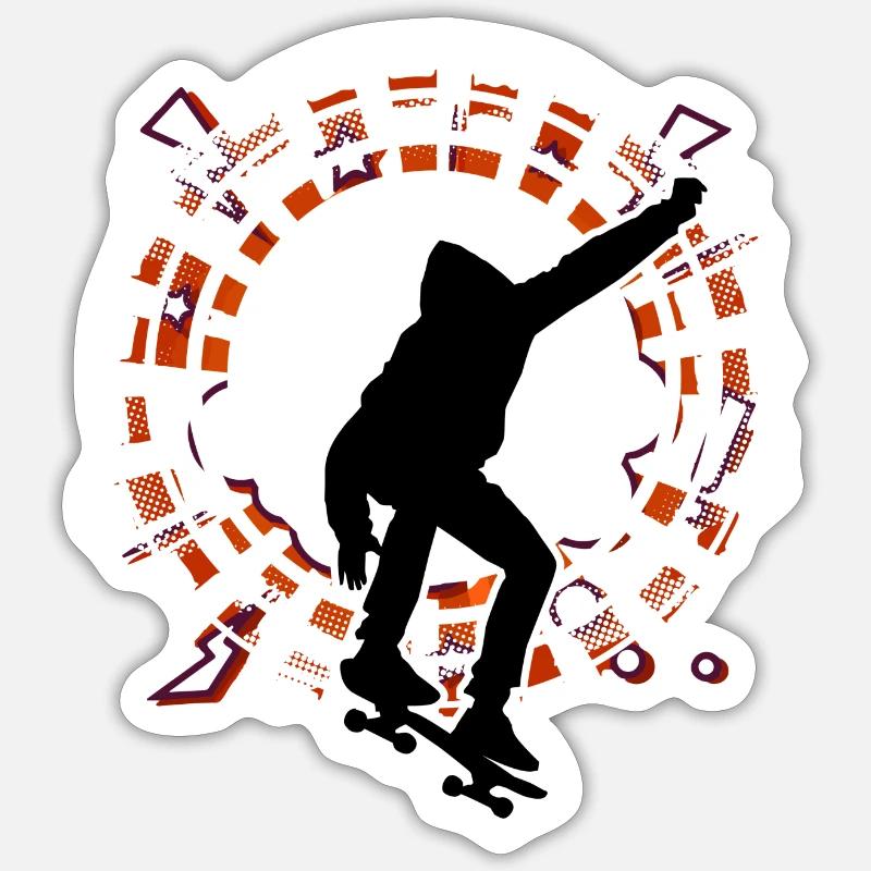 Skateboarder jumps red circle circle grid - Sticker size S (10 x 10 cm) - white matte