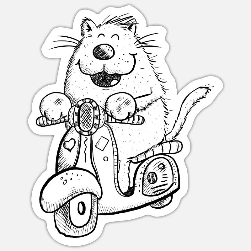 Lustige Katze Auf Roller Comicfigur Fun Geschenk Sticker Größe S (10 x 10 cm)