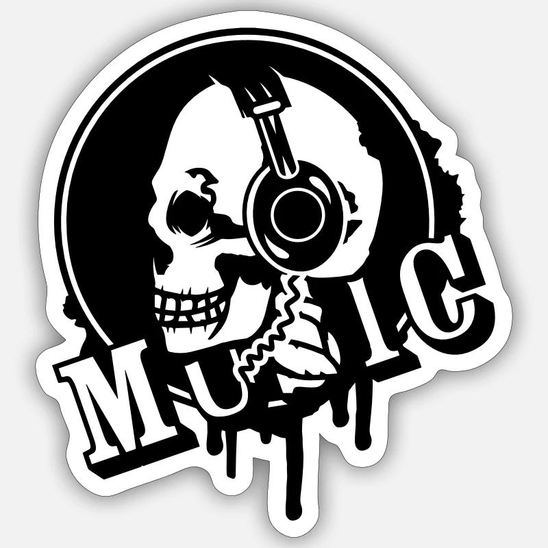 Totenkopf mit Graffiti Kopfhörer Patch - Sticker Größe S (10 x 10 cm) - Mattweiß