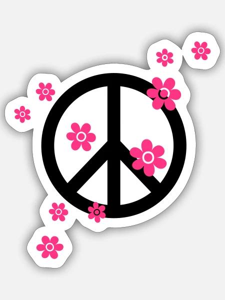 vredes symbool peace bloemen zomer hippie liefde - Sticker maat S (10 x 10 cm) - mat wit