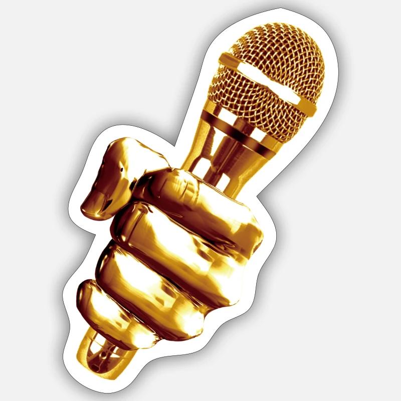 Microphone Microfon Gold Music Singen Sing Sticker size S (10 x 10 cm)