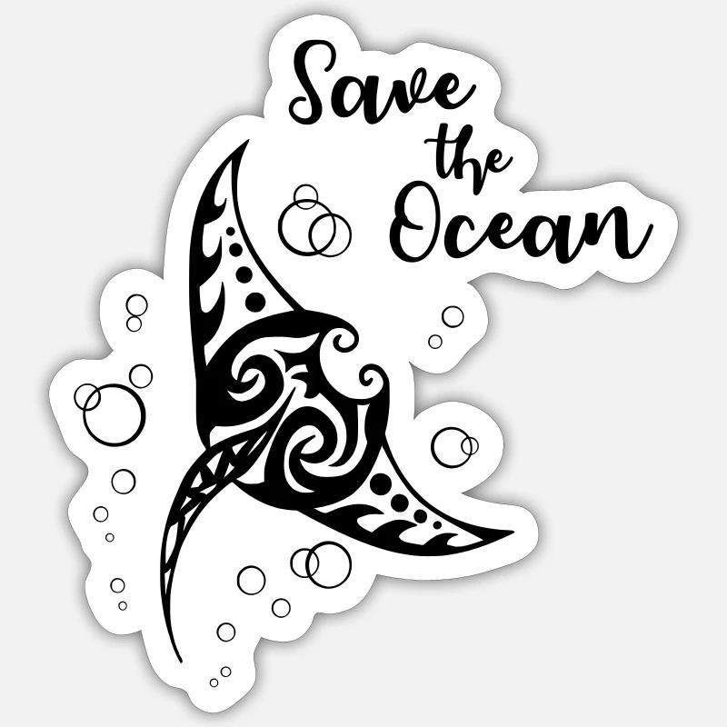 Save the Ocean - Manta - Sticker taille S (10 x 10 cm) - blanc mat