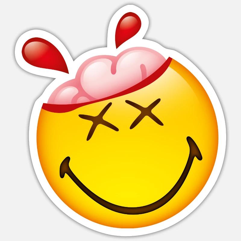 Smiley Glossy Happy Brain - Sticker størrelse S (10 x 10 cm) - mat hvid