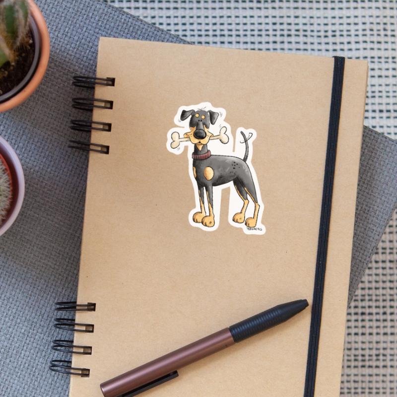 Dobermann Oder Pinscher mit Knochen Sticker Größe S (10 x 10 cm)