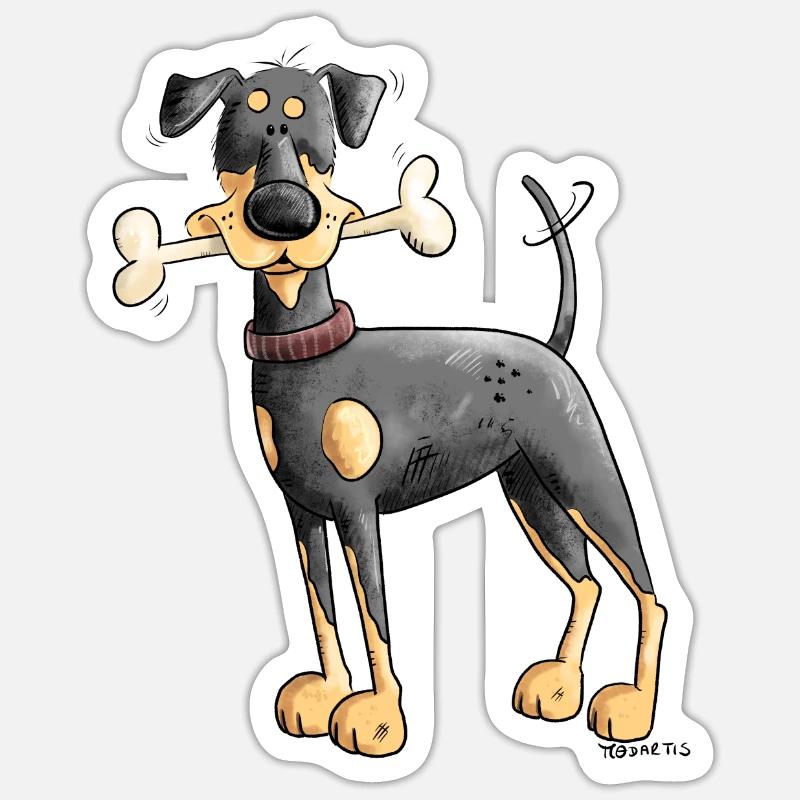 Doberman or Pinscher with bone - Sticker size S (10 x 10 cm) - white matte