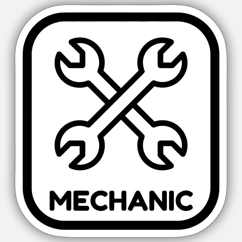 mécanique / mécanicien / mécano / garage - Sticker taille S (10 x 10 cm) - blanc mat