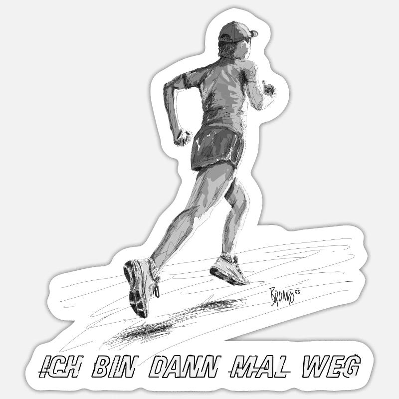 Bronko55 No.30 – Läufer „Ich bin dann mal weg“ - Sticker Größe S (10 x 10 cm) - Mattweiß