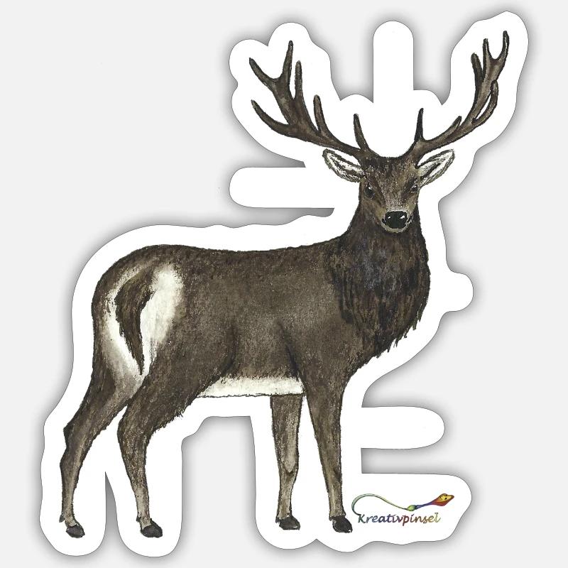 Rothirsch - Sticker Größe S (10 x 10 cm) - Mattweiß