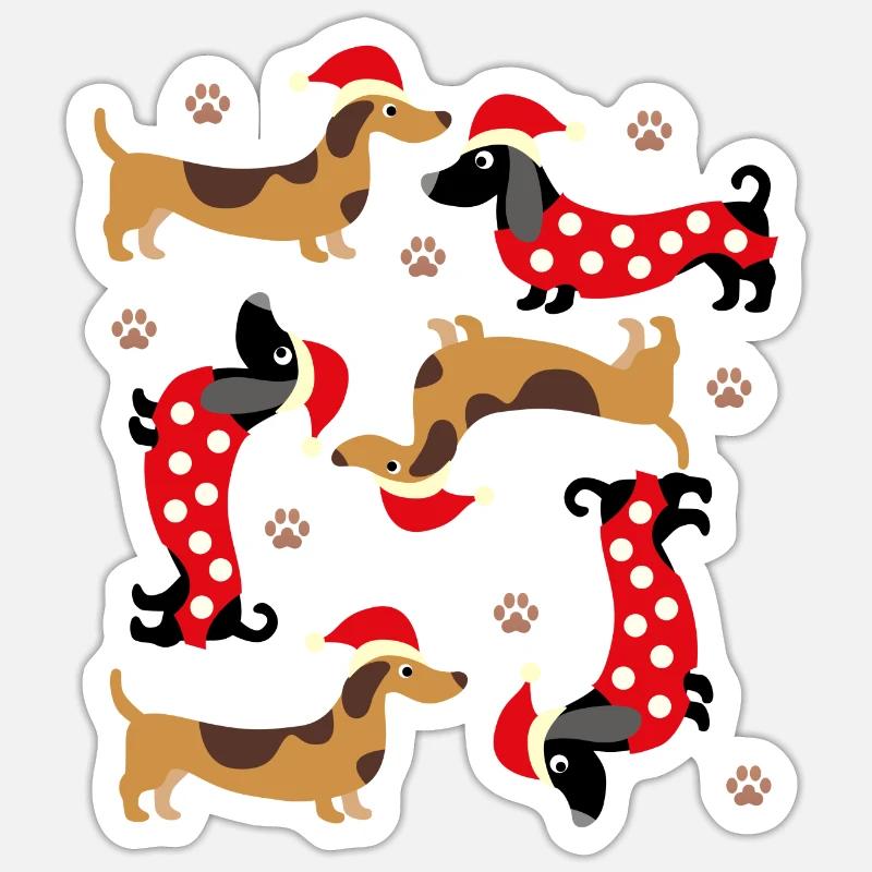 Teckel de Noël - Sticker taille S (10 x 10 cm) - blanc mat