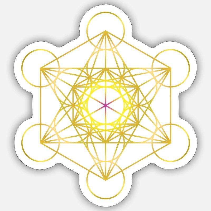 Cube de Metatron en or avec un centre rose - Sticker taille S (10 x 10 cm) - blanc mat