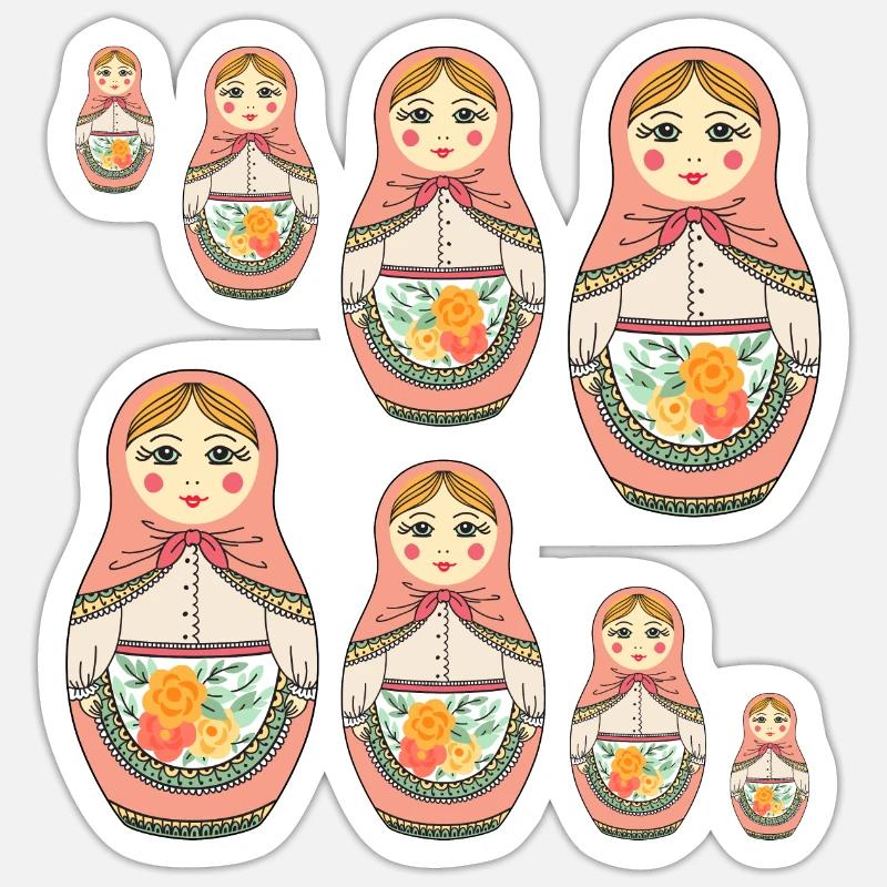 Poupée Matrouchka Russie Babouchka - Sticker taille S (10 x 10 cm) - blanc mat