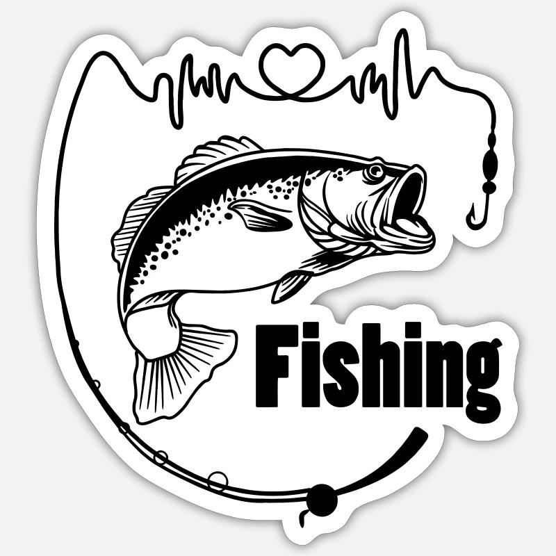 Canne à pêche avec poisson - Sticker taille S (10 x 10 cm) - blanc mat
