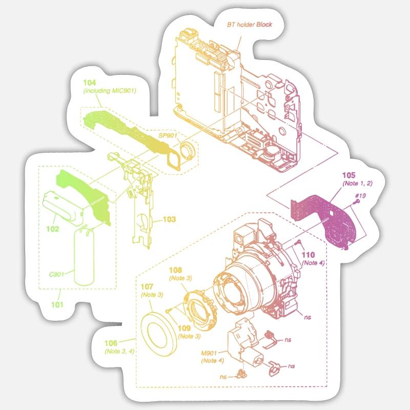 Arc-en-ciel rétro caméra dessin technique - Sticker taille S (10 x 10 cm) - blanc mat