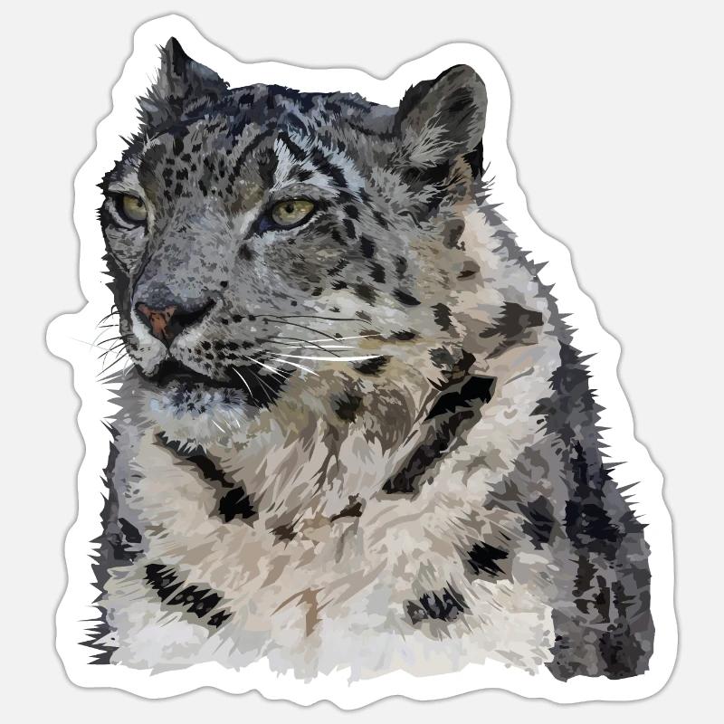 Schneeleopard - Sticker Größe S (10 x 10 cm) - Mattweiß