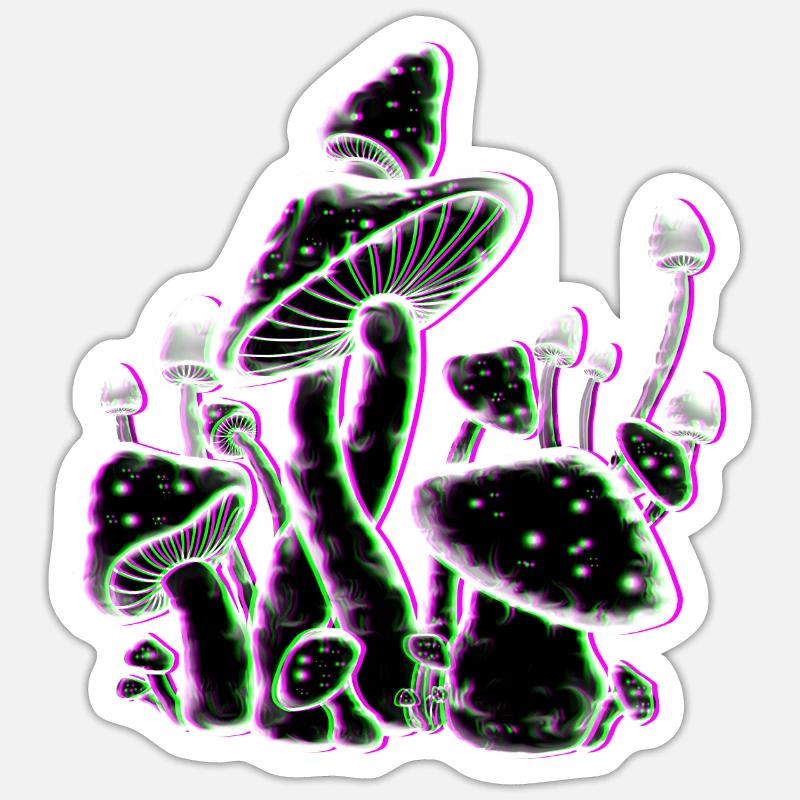 Pilze "Glitch" Effekt - Sticker Größe S (10 x 10 cm) - Mattweiß