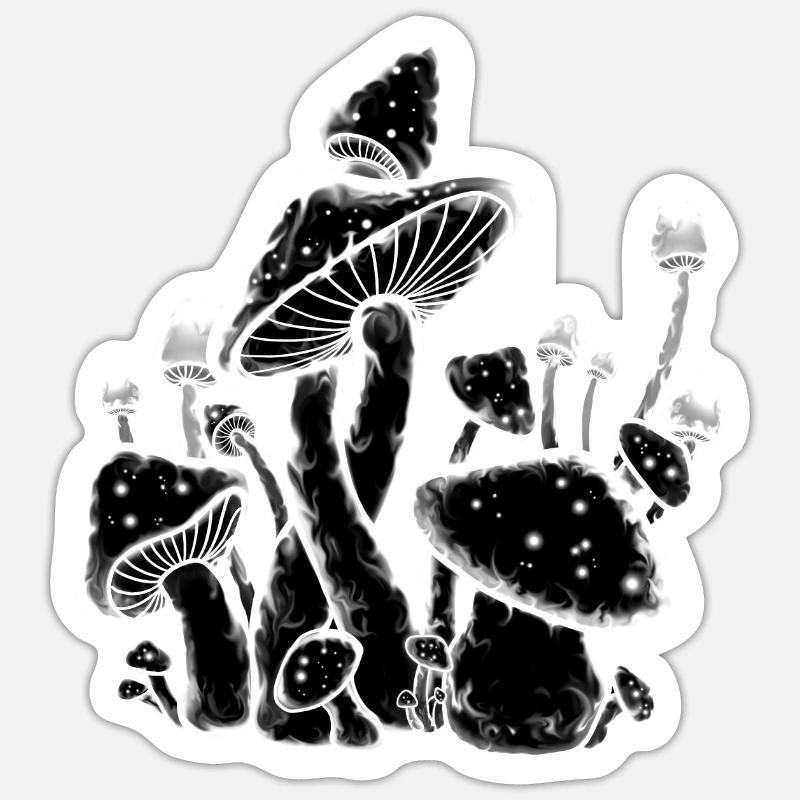 Champignons - Sticker taille S (10 x 10 cm) - blanc mat