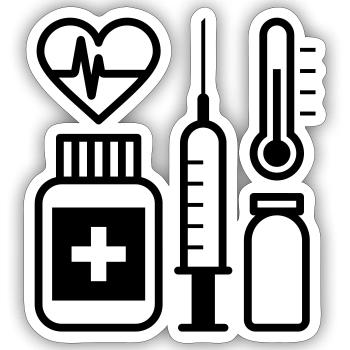 Rythme cardiaque, seringue, médicaments et thermomètres - Sticker taille S (10 x 10 cm) - blanc mat - Devant