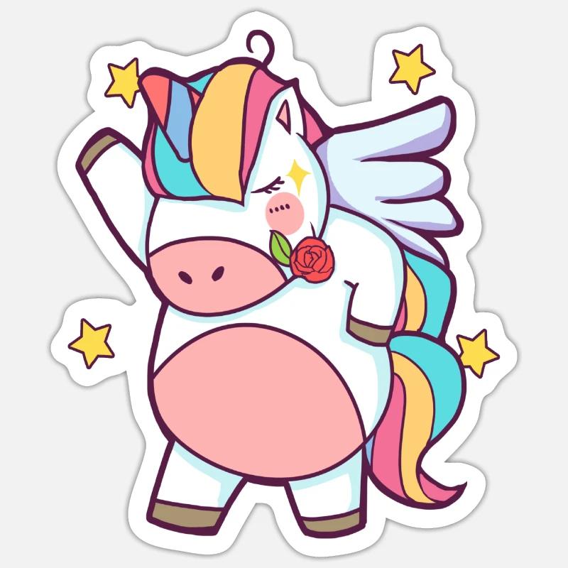Dapping Einhorn - Dap Einhorn Tshirt mit Rose Sticker Größe S (10 x 10 cm)