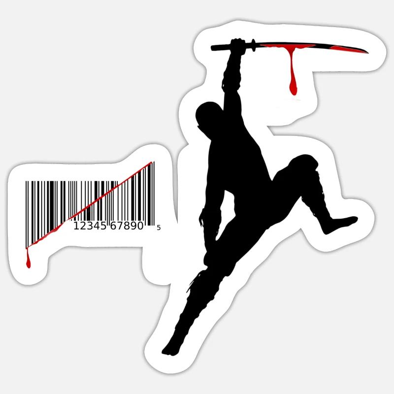 ninja code barres - Sticker taille S (10 x 10 cm) - blanc mat